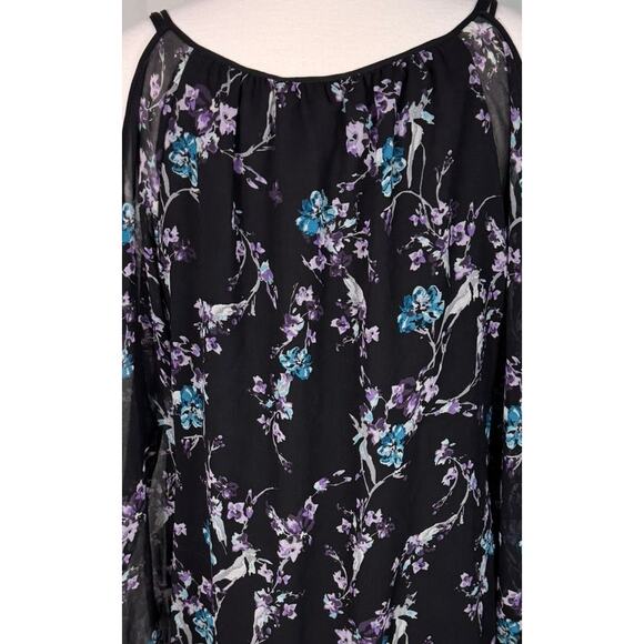 WHBM White House Black Market Large Black Floral Cold Shoulder Blouse - Picture 7 of 8